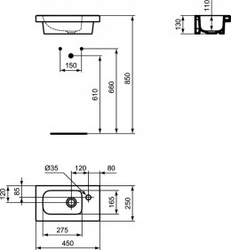 Ideal Standard Connect Space 45x25 cm Mała Umywalka Prawa E136101