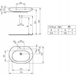 IDEAL STANDARD Umywalka nablatowa 75 cm T014001